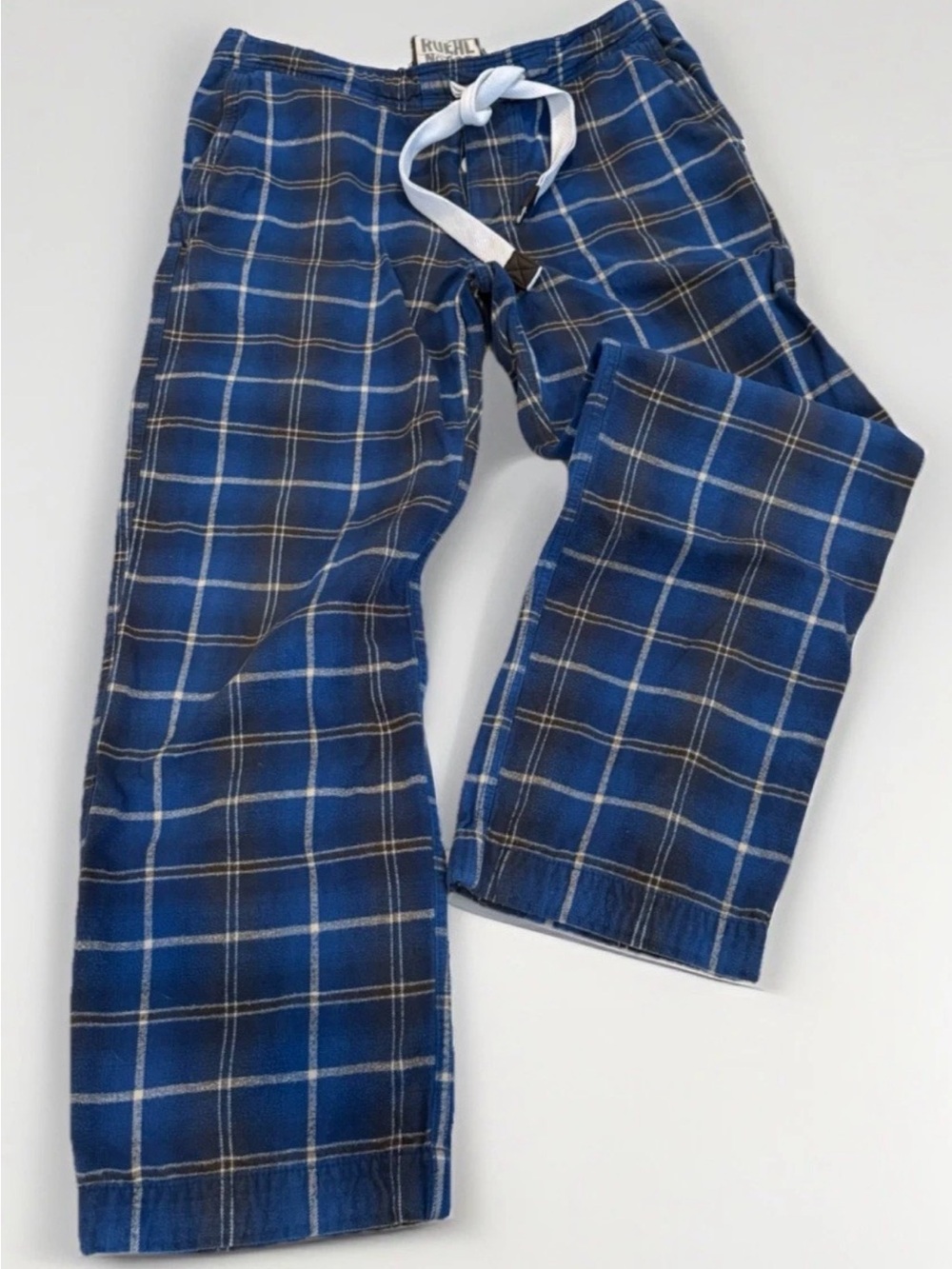 Y2K Ruehl No.925 Plaid Lounge Pants Men's Size Medium AF Blue Heavyweight